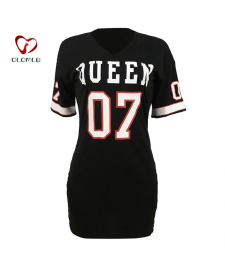 T Shirt Dress Women Short Dress Hip Hop Queen Printed Long T Shirt Loose V Neck Sexy Mini Dress Robe Camiseta Vestidos $21.33...