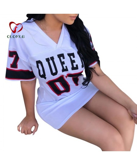 T Shirt Dress Women Short Dress Hip Hop Queen Printed Long T Shirt Loose V Neck Sexy Mini Dress Robe Camiseta Vestidos $21.33...