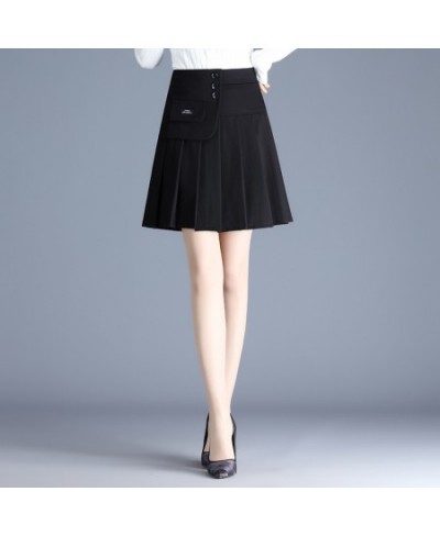 New Elastic High Waist Pleated Mini Skirt Spring Autumn Slim Simple Black Wild Casual Button Women Skirt $40.54 - Skirts