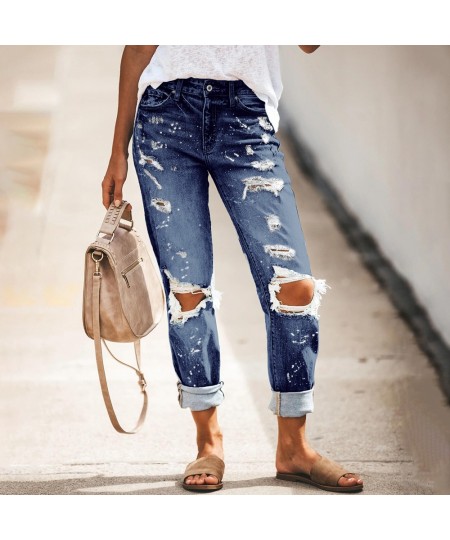 2023 New Women's Jeans Ripped Slim Fit Fashion High Waist Streetwear Vintage Stretch Casual Denim Pants $53.67 - Jeans