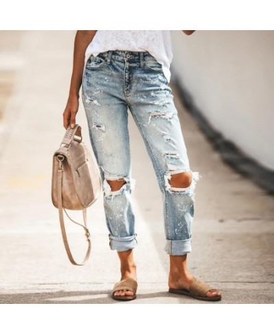 2023 New Women's Jeans Ripped Slim Fit Fashion High Waist Streetwear Vintage Stretch Casual Denim Pants $53.67 - Jeans