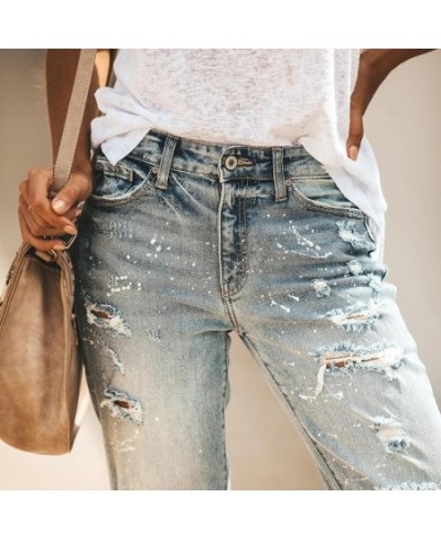 2023 New Women's Jeans Ripped Slim Fit Fashion High Waist Streetwear Vintage Stretch Casual Denim Pants $53.67 - Jeans