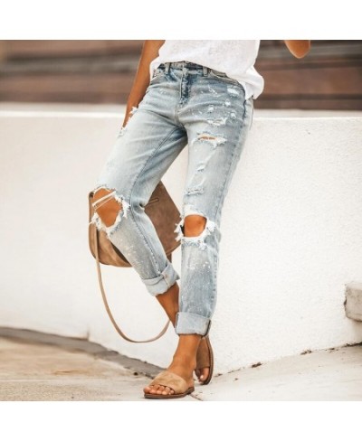 2023 New Women's Jeans Ripped Slim Fit Fashion High Waist Streetwear Vintage Stretch Casual Denim Pants $53.67 - Jeans