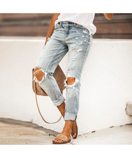 2023 New Women's Jeans Ripped Slim Fit Fashion High Waist Streetwear Vintage Stretch Casual Denim Pants $53.67 - Jeans