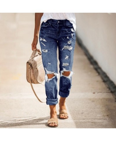 2023 New Women's Jeans Ripped Slim Fit Fashion High Waist Streetwear Vintage Stretch Casual Denim Pants $53.67 - Jeans