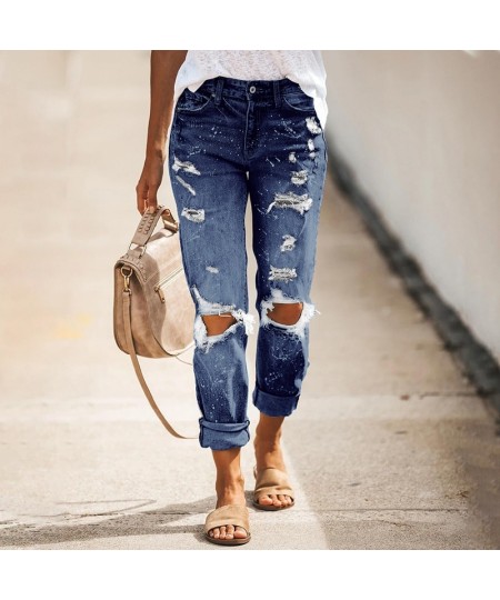 2023 New Women's Jeans Ripped Slim Fit Fashion High Waist Streetwear Vintage Stretch Casual Denim Pants $53.67 - Jeans