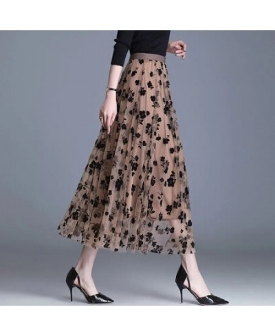 Mesh Floral Skirt Women 2023 Spring Summer Autumn Long Gauze Skirt High Waisted grace Fashion Puff Skirts Elegant Mujer $29.0...