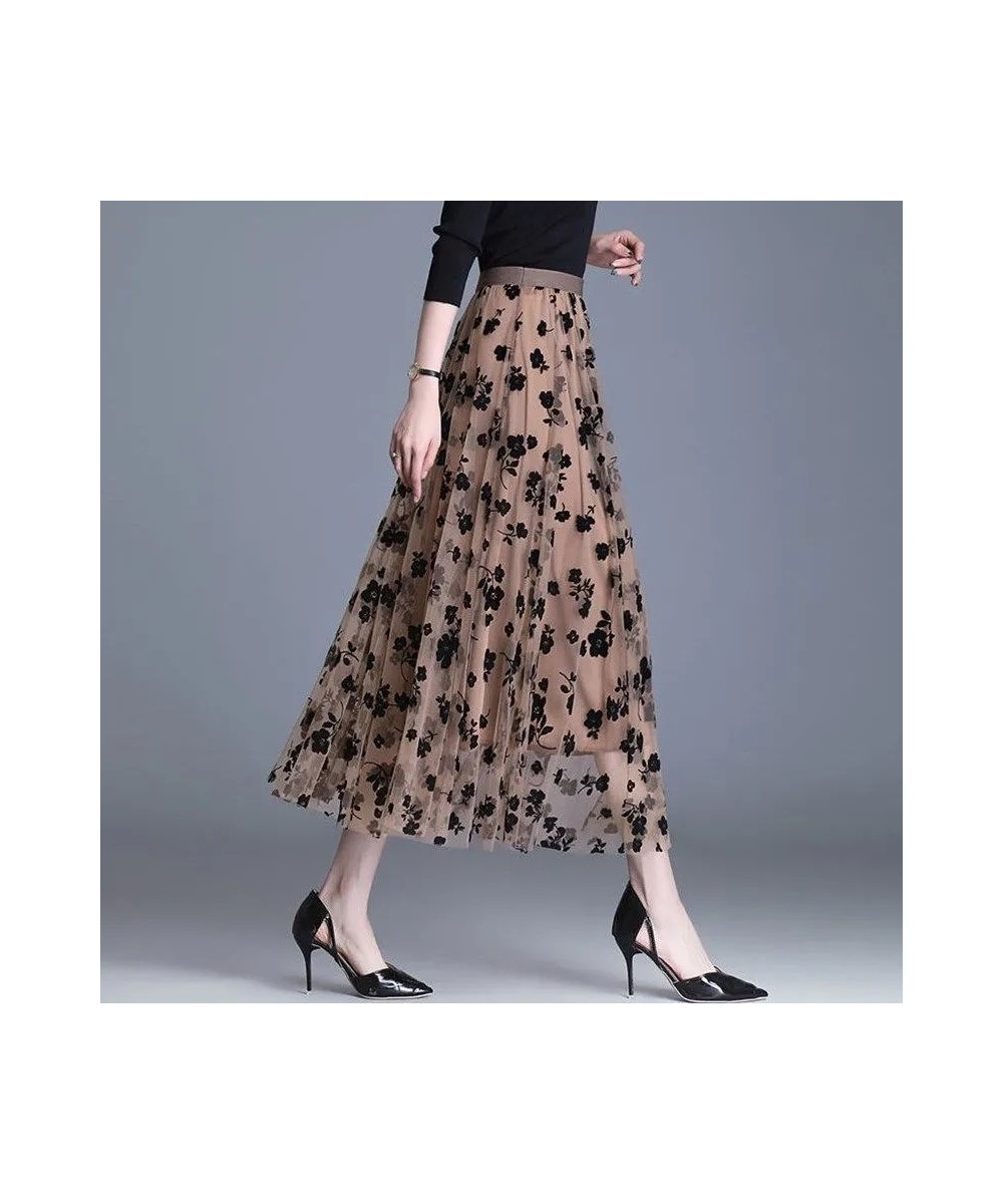 Mesh Floral Skirt Women 2023 Spring Summer Autumn Long Gauze Skirt High Waisted grace Fashion Puff Skirts Elegant Mujer $29.0...