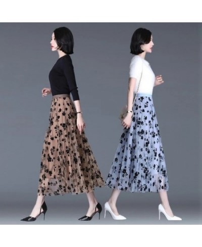 Mesh Floral Skirt Women 2023 Spring Summer Autumn Long Gauze Skirt High Waisted grace Fashion Puff Skirts Elegant Mujer $29.0...