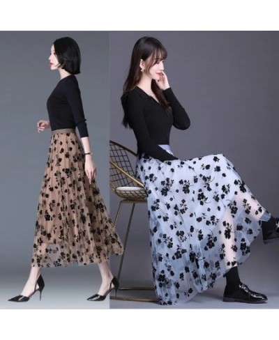 Mesh Floral Skirt Women 2023 Spring Summer Autumn Long Gauze Skirt High Waisted grace Fashion Puff Skirts Elegant Mujer $29.0...