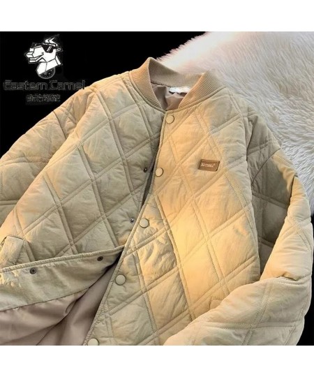 2022 Winter Solid Vintage Cozy Down Jacket Women's White Winter Coat Light Warm Rhombic Stand-up Neck Woman Coat Parka $63.97...