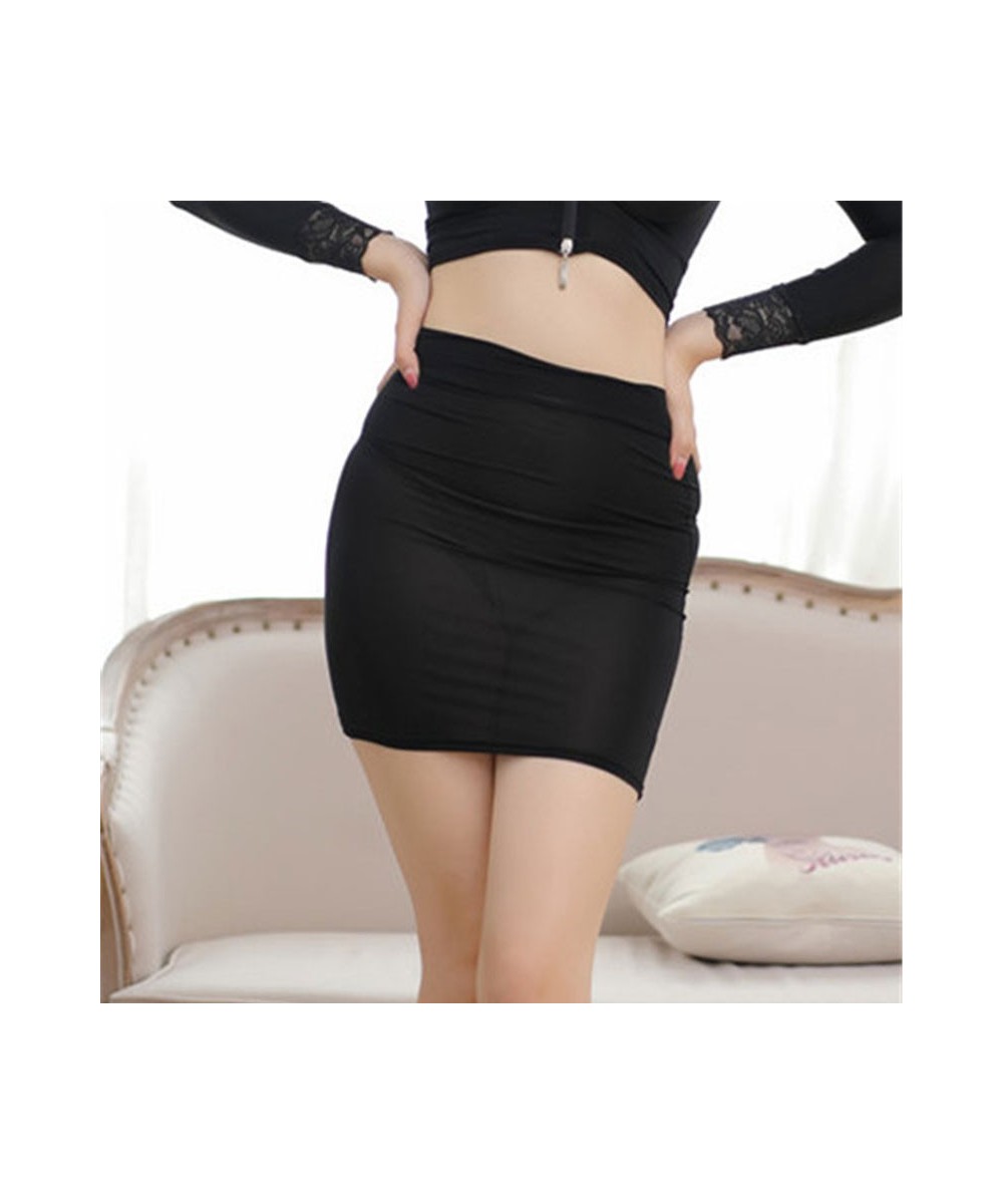 High Cut Tight Pencil Cute Skirt Ice Silk Smooth See Through Micro Mini Skirt Transparent Night Club Skirt High Waist F7 $13....