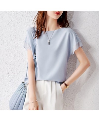 Sentubila Elegant Chiffon Blouse Women 2023 Summer Patchwork Short Sleeve O-Neck Simple Loose Straight Thin Chiffon Tops $55....