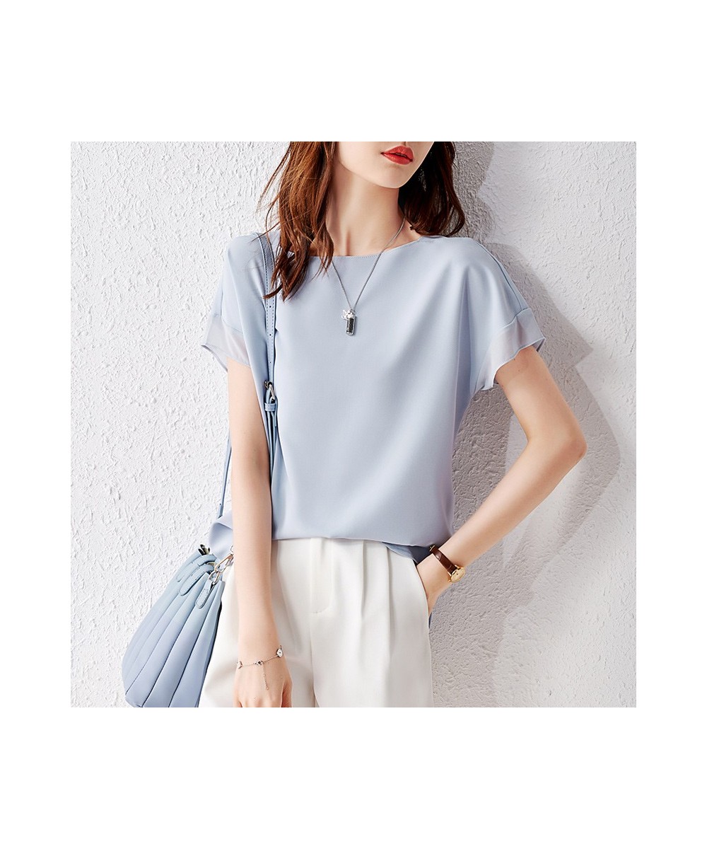 Sentubila Elegant Chiffon Blouse Women 2023 Summer Patchwork Short Sleeve O-Neck Simple Loose Straight Thin Chiffon Tops $55....