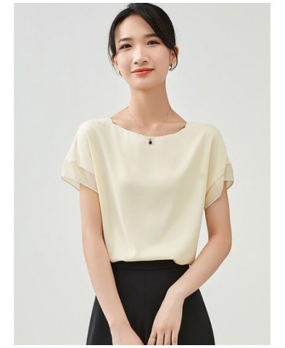 Sentubila Elegant Chiffon Blouse Women 2023 Summer Patchwork Short Sleeve O-Neck Simple Loose Straight Thin Chiffon Tops $55....