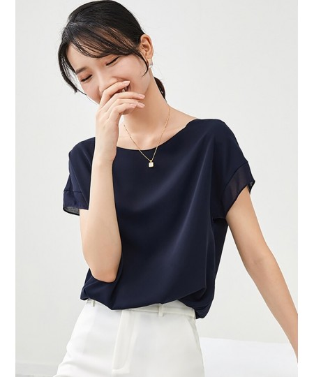 Sentubila Elegant Chiffon Blouse Women 2023 Summer Patchwork Short Sleeve O-Neck Simple Loose Straight Thin Chiffon Tops $55....