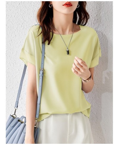 Sentubila Elegant Chiffon Blouse Women 2023 Summer Patchwork Short Sleeve O-Neck Simple Loose Straight Thin Chiffon Tops $55....