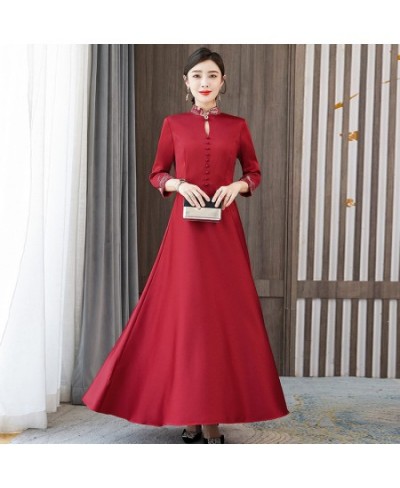 2023 Women Spring Elegant A-Line Red Dress Office Lady High Quality Floral Long Robe Femme Vintage Designer Clothing $68.87 -...