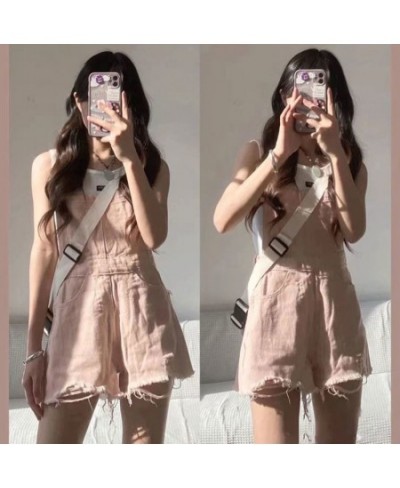 Sweet Pink Denim Suspenders Women Female Summer Fashion Clothes Students Cute High-Waist Versatile Casual Shorts Jeans $81.46...