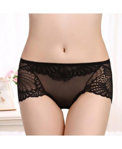 Women's Large Size Elastic Mesh Breathable Seamless Underwear Sexy Transparent Lace Panties Mid Waist Cotton Crotch Briefs A3...