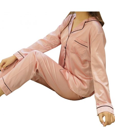 Women Silk Pyjama Set 2 Pieces Sleepwear Homewear Long Sleeve Pants Home Clothes Night Wear For Women $24.14 - Sleepwears