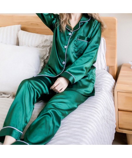 Women Silk Pyjama Set 2 Pieces Sleepwear Homewear Long Sleeve Pants Home Clothes Night Wear For Women $24.14 - Sleepwears