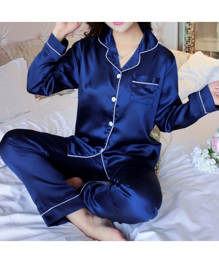 Women Silk Pyjama Set 2 Pieces Sleepwear Homewear Long Sleeve Pants Home Clothes Night Wear For Women $24.14 - Sleepwears