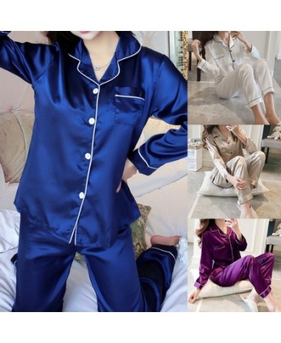 Women Silk Pyjama Set 2 Pieces Sleepwear Homewear Long Sleeve Pants Home Clothes Night Wear For Women $24.14 - Sleepwears