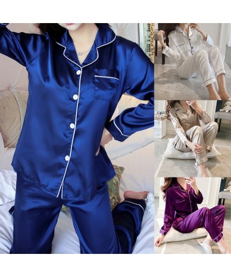 Women Silk Pyjama Set 2 Pieces Sleepwear Homewear Long Sleeve Pants Home Clothes Night Wear For Women $24.14 - Sleepwears