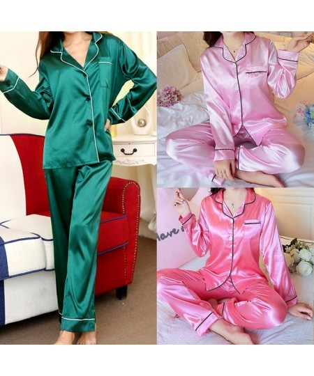 Women Silk Pyjama Set 2 Pieces Sleepwear Homewear Long Sleeve Pants Home Clothes Night Wear For Women $24.14 - Sleepwears