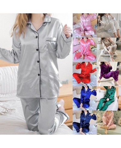 Women Silk Pyjama Set 2 Pieces Sleepwear Homewear Long Sleeve Pants Home Clothes Night Wear For Women $24.14 - Sleepwears