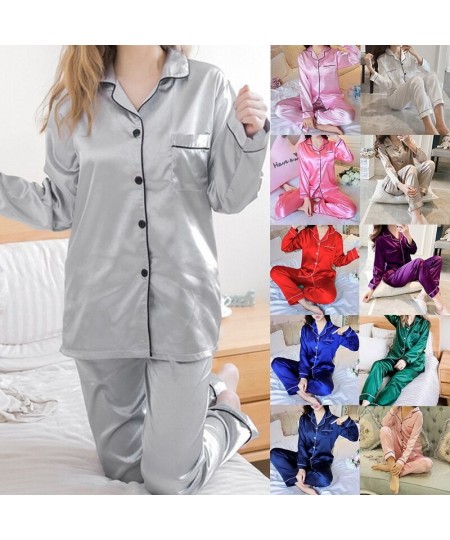 Women Silk Pyjama Set 2 Pieces Sleepwear Homewear Long Sleeve Pants Home Clothes Night Wear For Women $24.14 - Sleepwears