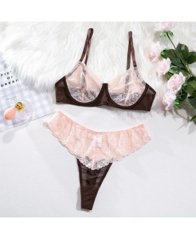 Women Bra and Briefs Sets Lace Flower Embroidery Sexy Perspective Underwire Erotic Lingerie Panty Two-Piece Underwear Set 202...