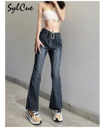 Self-Cultivation Show Leg Length Wear White Gradient Street Retro Trend Wild Commuter Belt Waist Denim Flared Pants $49.03 - ...