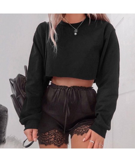 Fall Women's Sweatshirts Long Sleeve Crew Neck Solid Color Pullover Sweatshirt Hoodies Female Casual Loose Crop Tops $29.12 -...