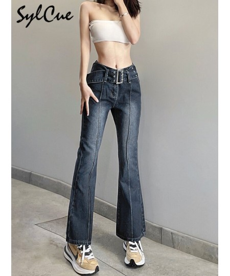 Self-Cultivation Show Leg Length Wear White Gradient Street Retro Trend Wild Commuter Belt Waist Denim Flared Pants $49.03 - ...