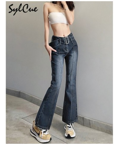 Self-Cultivation Show Leg Length Wear White Gradient Street Retro Trend Wild Commuter Belt Waist Denim Flared Pants $49.03 - ...