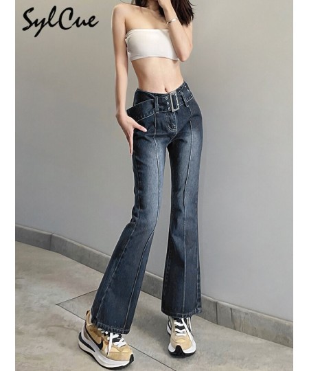 Self-Cultivation Show Leg Length Wear White Gradient Street Retro Trend Wild Commuter Belt Waist Denim Flared Pants $49.03 - ...