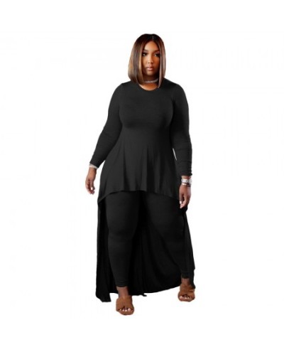 5xl 4xl Plus Size for Women Two Piece Sets Round Neck Long Sleeve Irregular Maxi Tops Tight Pants Street Wear Clothing $65.23...