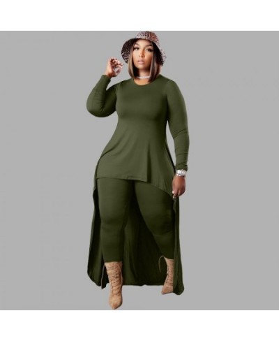 5xl 4xl Plus Size for Women Two Piece Sets Round Neck Long Sleeve Irregular Maxi Tops Tight Pants Street Wear Clothing $65.23...