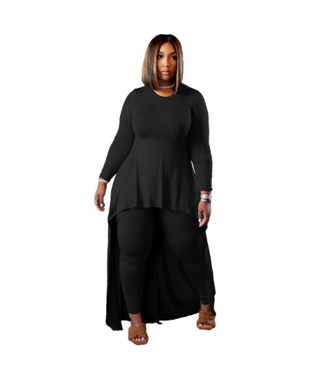 5xl 4xl Plus Size for Women Two Piece Sets Round Neck Long Sleeve Irregular Maxi Tops Tight Pants Street Wear Clothing $65.23...