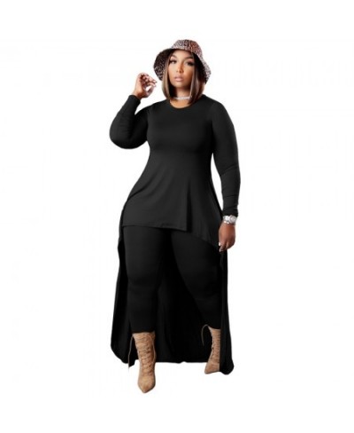 5xl 4xl Plus Size for Women Two Piece Sets Round Neck Long Sleeve Irregular Maxi Tops Tight Pants Street Wear Clothing $65.23...