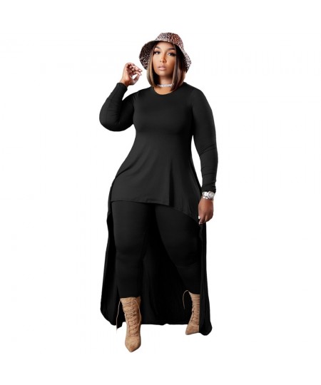 5xl 4xl Plus Size for Women Two Piece Sets Round Neck Long Sleeve Irregular Maxi Tops Tight Pants Street Wear Clothing $65.23...