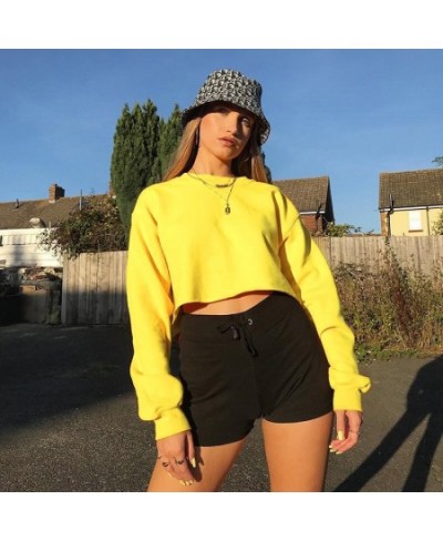 Fall Women's Sweatshirts Long Sleeve Crew Neck Solid Color Pullover Sweatshirt Hoodies Female Casual Loose Crop Tops $29.12 -...