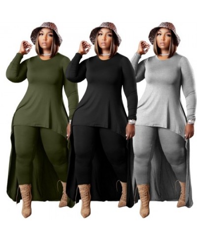 5xl 4xl Plus Size for Women Two Piece Sets Round Neck Long Sleeve Irregular Maxi Tops Tight Pants Street Wear Clothing $65.23...