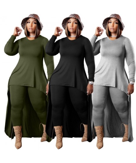 5xl 4xl Plus Size for Women Two Piece Sets Round Neck Long Sleeve Irregular Maxi Tops Tight Pants Street Wear Clothing $65.23...