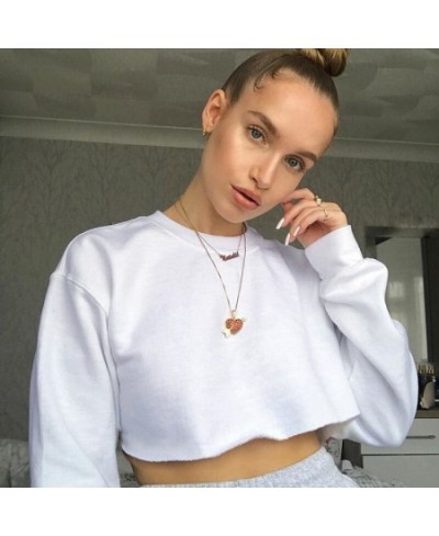 Fall Women's Sweatshirts Long Sleeve Crew Neck Solid Color Pullover Sweatshirt Hoodies Female Casual Loose Crop Tops $29.12 -...