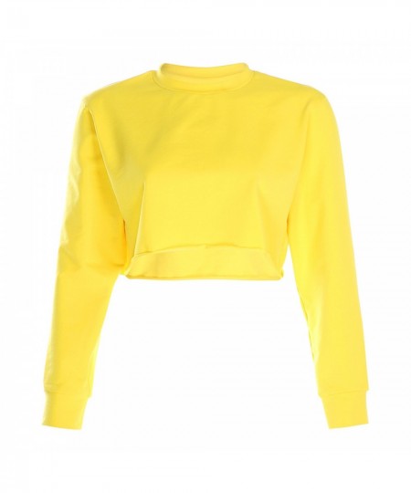 Fall Women's Sweatshirts Long Sleeve Crew Neck Solid Color Pullover Sweatshirt Hoodies Female Casual Loose Crop Tops $29.12 -...