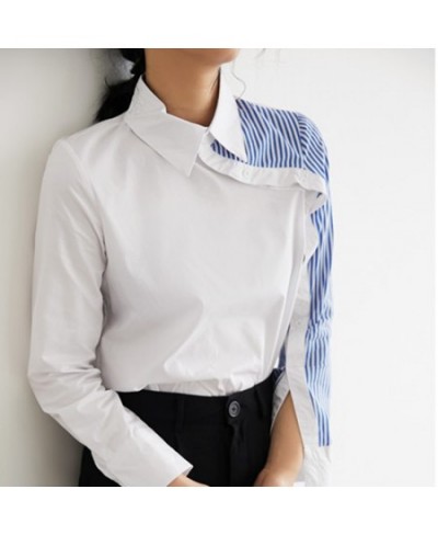 Women Turn Down Collar White Shirt Blouse Striped Patchwork Elegant Chic Korean Style Feminina Blusa T9O908F $36.88 - Blouses...