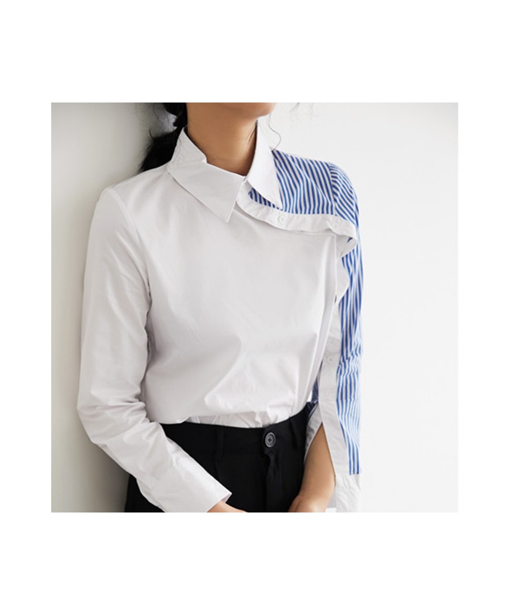 Women Turn Down Collar White Shirt Blouse Striped Patchwork Elegant Chic Korean Style Feminina Blusa T9O908F $36.88 - Blouses...